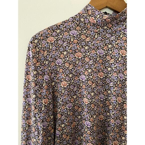 Rebecca Taylor Modal Wool Mock Neck Floral Top Lavish Garden Purple EUC Large - Picture 2 of 10